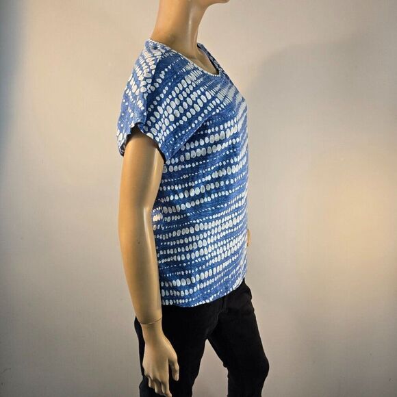 Nic + Zoe NZT Tee Dotty Lines Short Sleeve Cotton Asymmetrical Hem Women Sz L - Picture 4 of 8